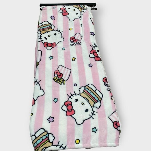 Hello Kitty Striped Pink White Burger and Fries Throw Blanket New with Tags (b) - Picture 4 of 8